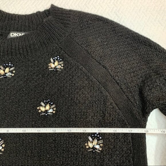 DKNY🖤JEWEL Embellished Black Jewel Neck Sweater Size Small - Picture 7 of 11